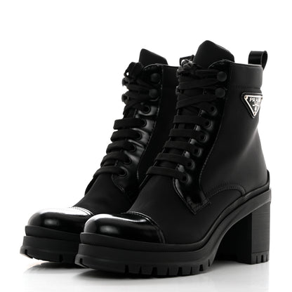 Prada Spazzolato Re-Nylon Metal Triangle Logo Lace Up 55mm Ankle Boots 37 Black 3 of 8