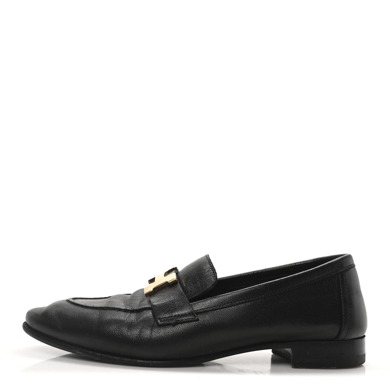 Hermes Goatskin Womens Paris Loafers 35 Black 1 of 9