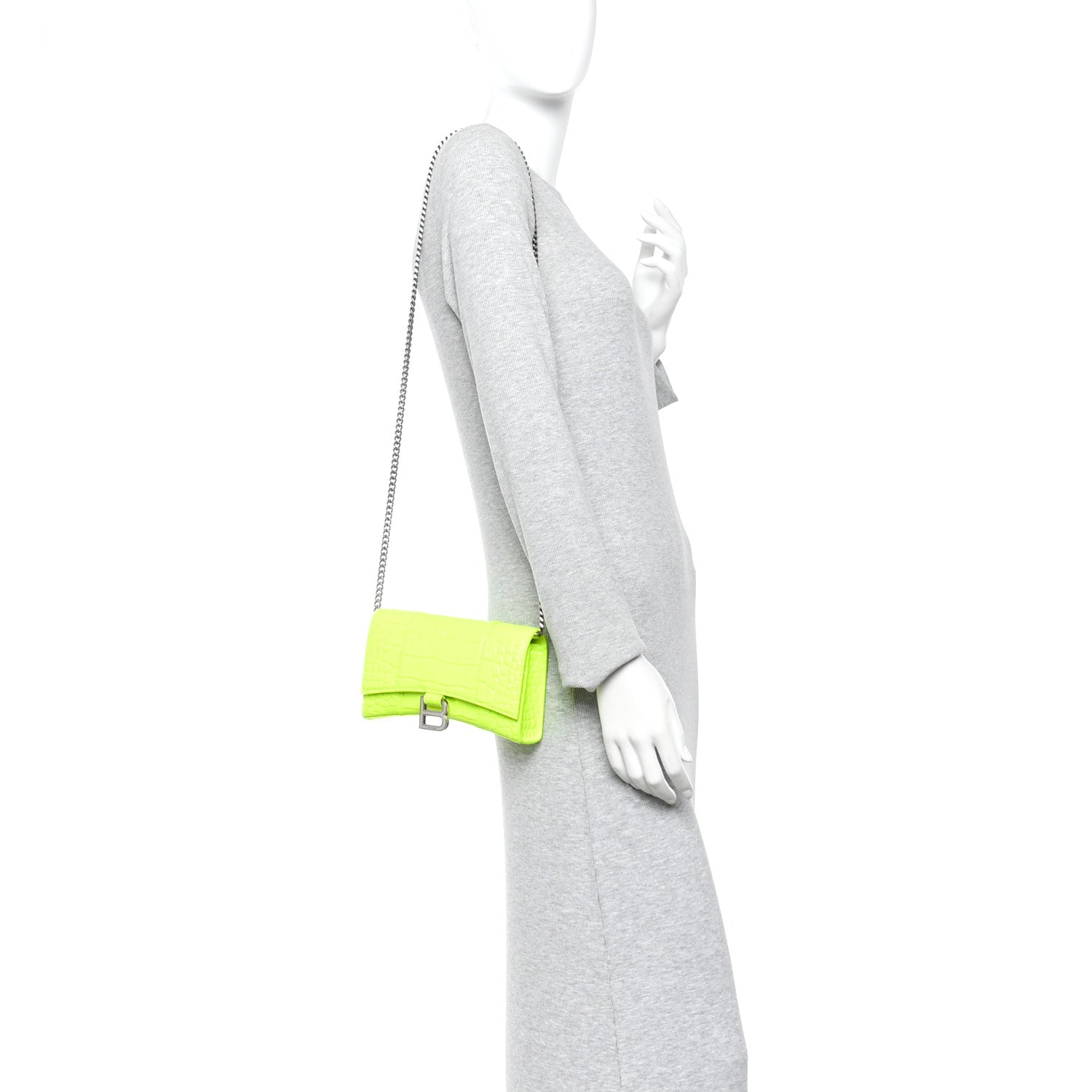 Balenciaga Shiny Calfskin Crocodile Embossed Hourglass Chain Bag Fluo Yellow 2 of 10