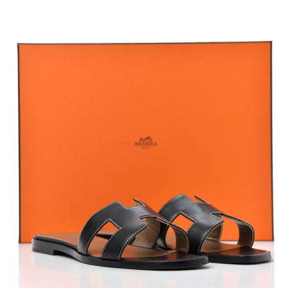 Hermes Box Calfskin Oran Sandals 37 Black 13 of 13