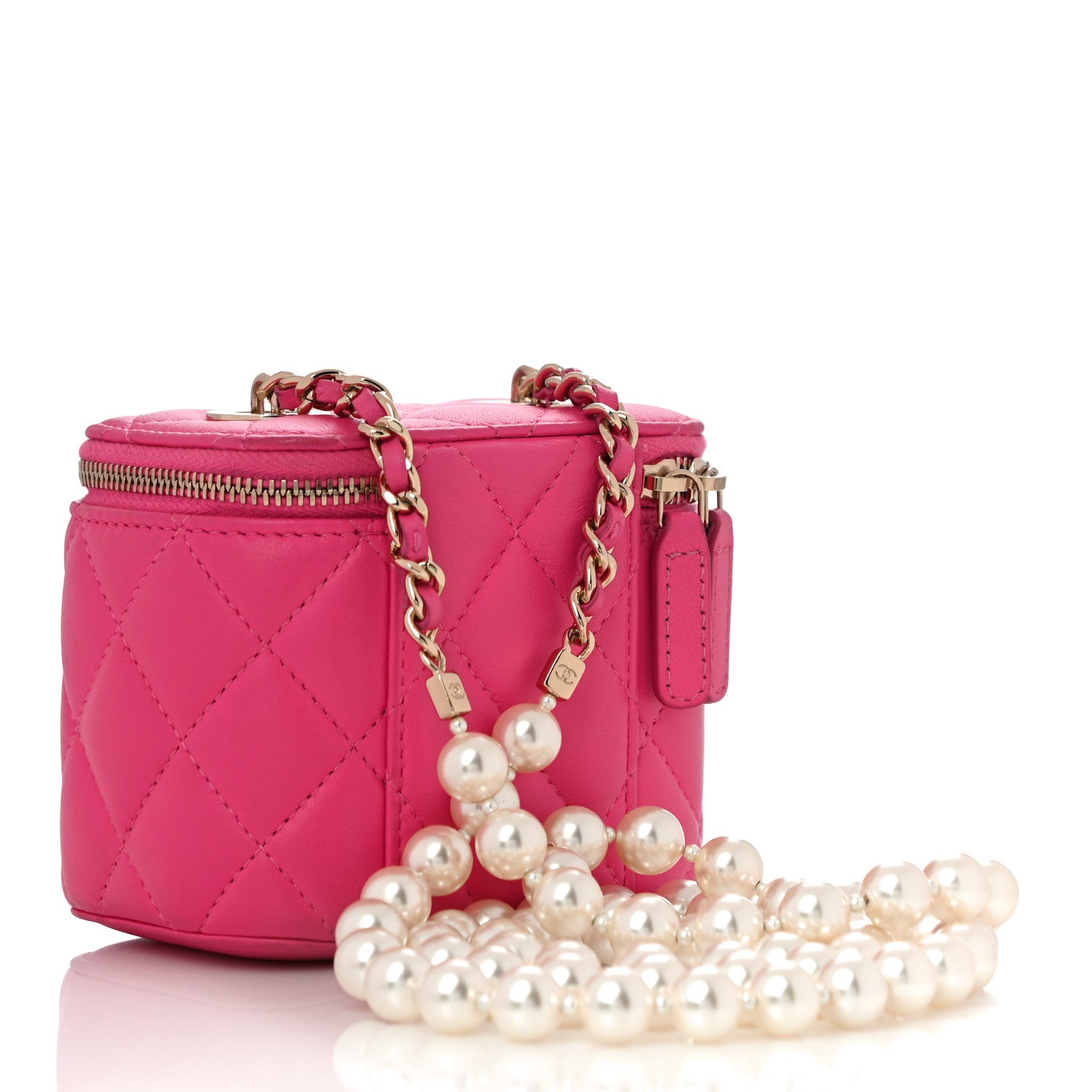 Chanel Lambskin Quilted Mini Vanity Case With Pearl Chain Pink 3 of 11