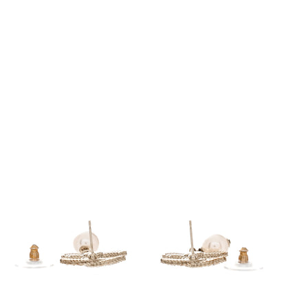 Chanel Crystal Pearl CC Drop Earrings Gold 3 of 5