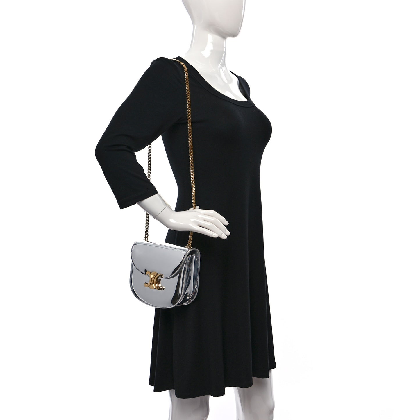 Mirror Calfskin Teen Besace Chain Triomphe Silver