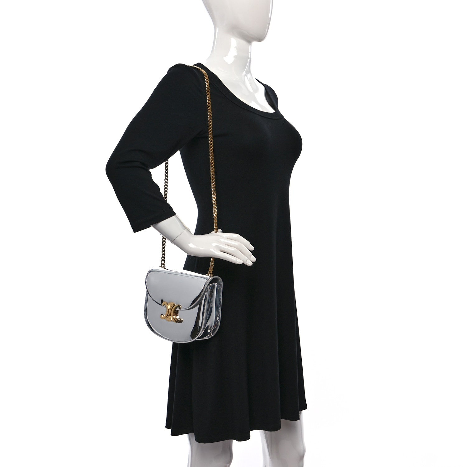Celine Mirror Calfskin Teen Besace Chain Triomphe Silver 2 of 8