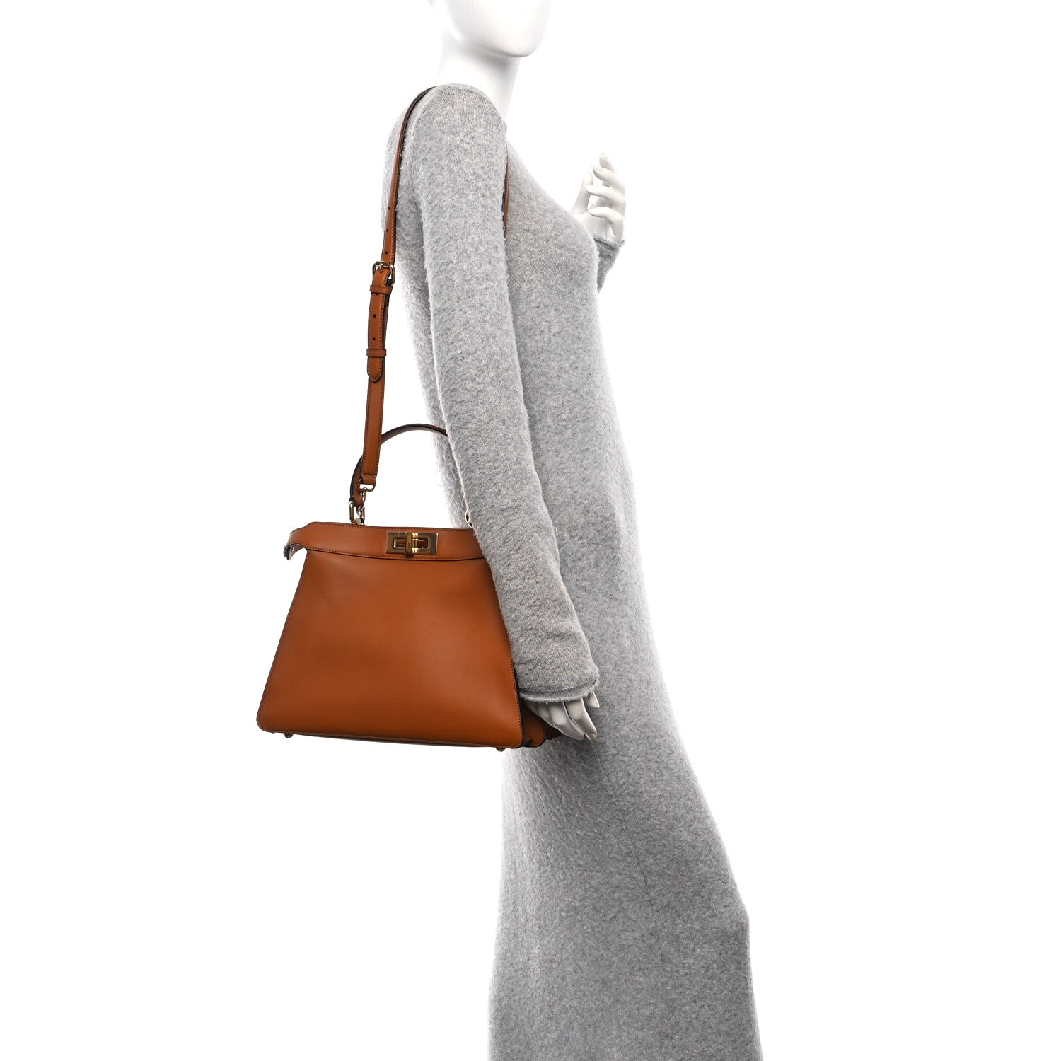 Fendi Vitello Seta Shiny Nappa Medium Peekaboo I SEE U Satchel Brandy Light Rose 3 of 25