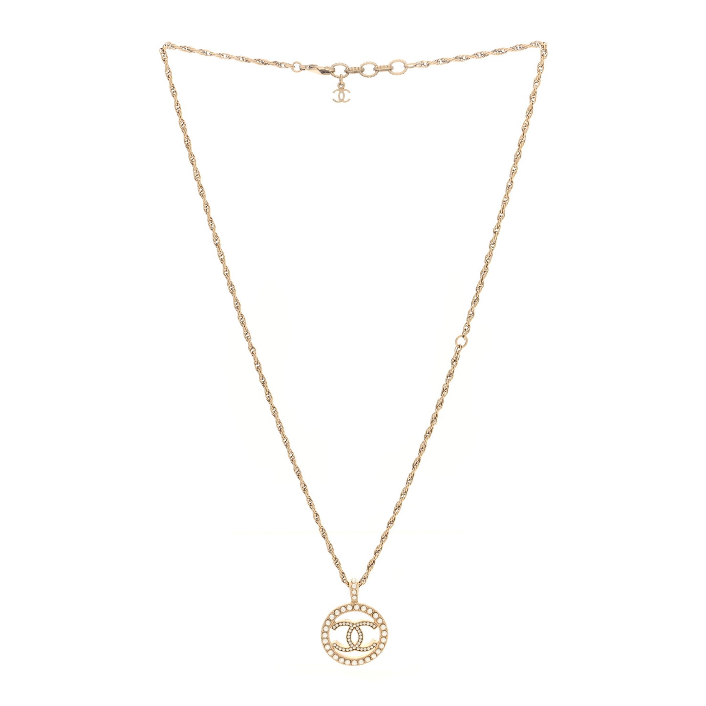 Pearl CC Round Pendant Necklace Gold