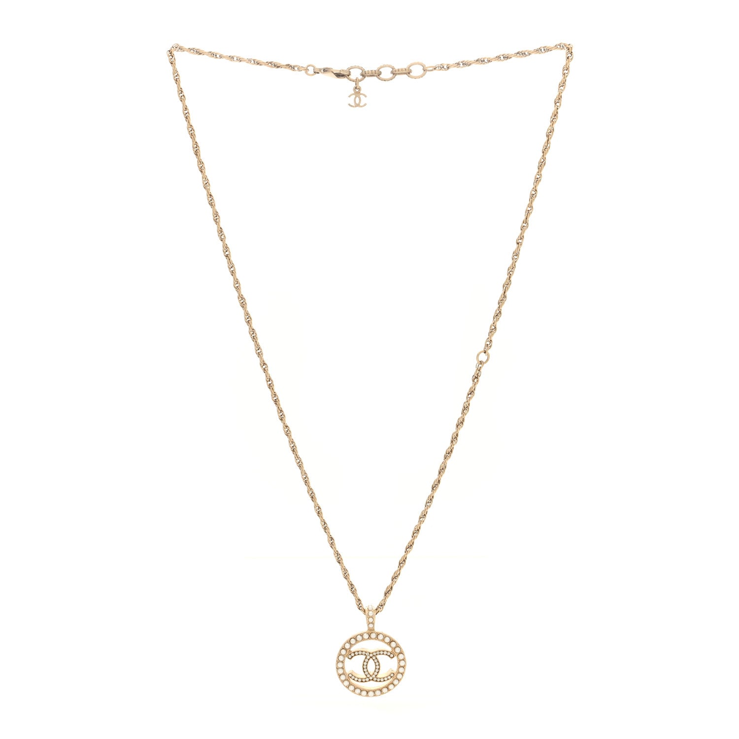 Chanel Pearl CC Round Pendant Necklace Gold 3 of 5