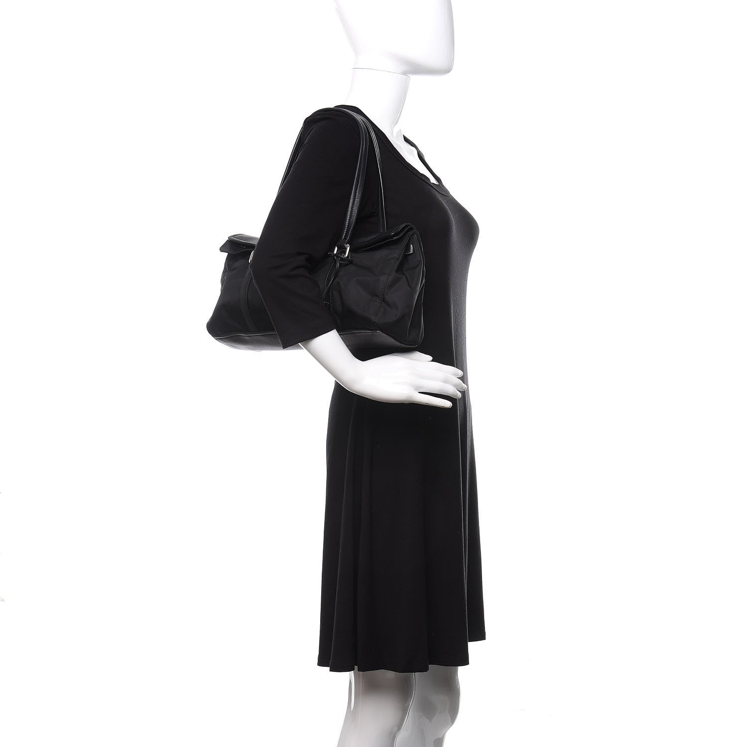 Prada Tessuto Nylon Vitello Foldover Pushlock Satchel Black 2 of 11