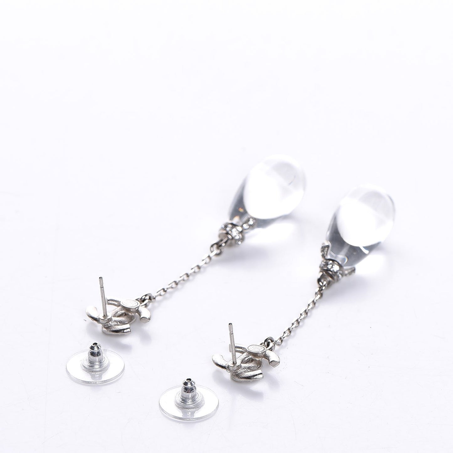Resin Crystal CC Drop Earrings Silver