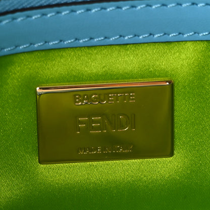 Fendi X SARAH COLEMAN Glazed Canvas Vitello King FF Vertigo Baguette 1997 Cyber Blue White 6 of 8