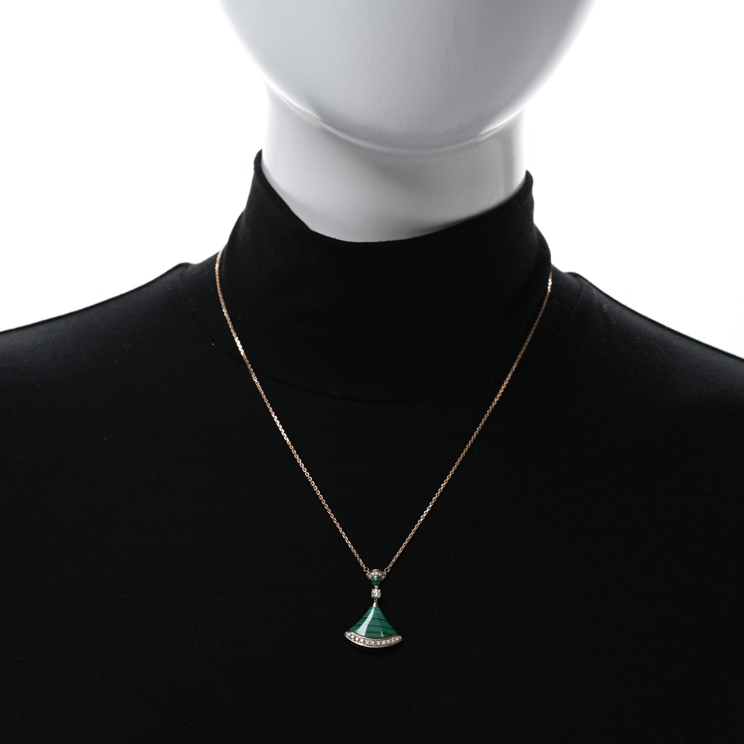 Bulgari 18K Rose Gold Diamond Malachite Divas' Dream Pendant Necklace 3 of 5