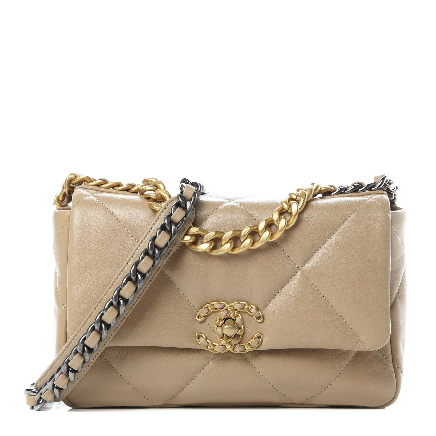 Lambskin Quilted Medium Chanel 19 Flap Dark Beige
