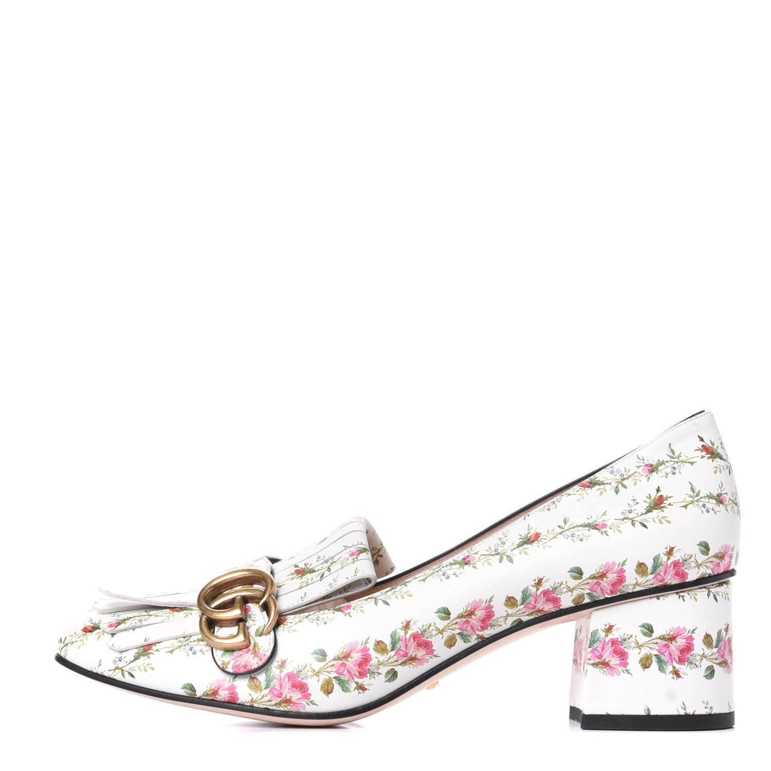 Gucci Calfskin Rose Print GG Marmont Fringe 50mm Loafer Pumps 41.5 Multicolor 1 of 10