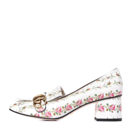 Gucci Calfskin Rose Print GG Marmont Fringe 50mm Loafer Pumps 41.5 Multicolor 1 of 10