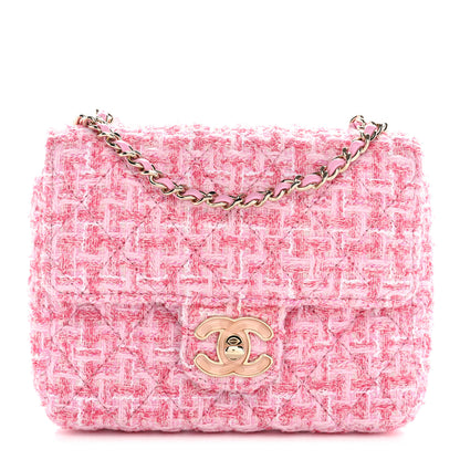 Chanel Tweed Resin Quilted Mini Heart Square Flap Pink White 1 of 11