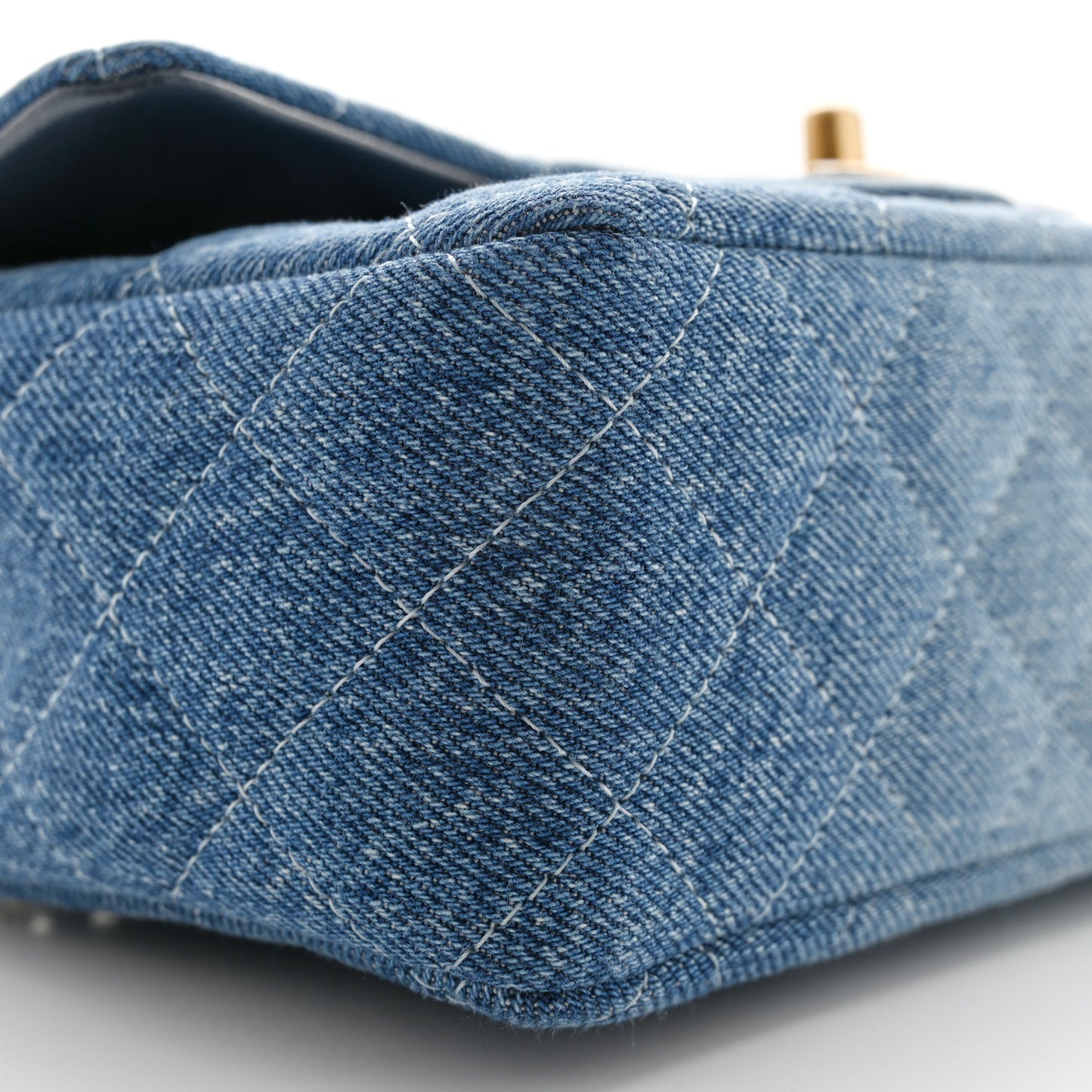 Washed Denim Quilted Mini Rectangular Flap Blue