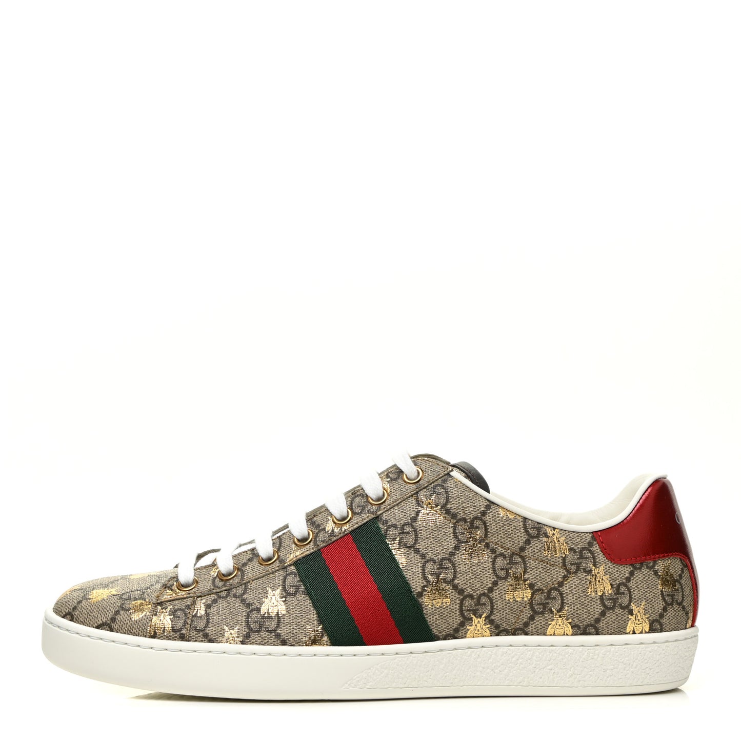 GG Supreme Monogram Bees Web Womens Ace Sneakers 41 Beige Oro Green Red