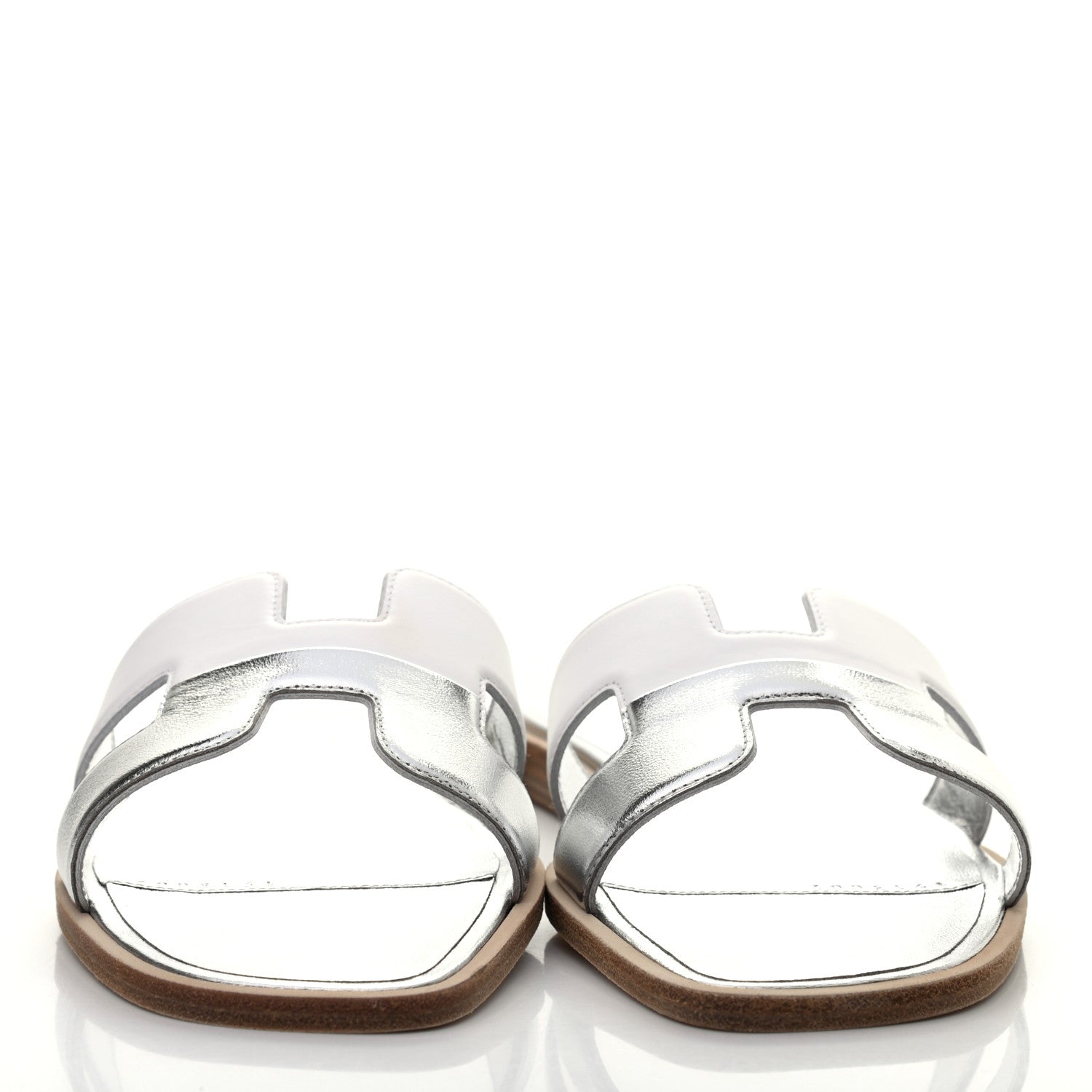 Hermes Metallic Nappa Box Oran Sandals 37 White Gris Argente 2 of 6