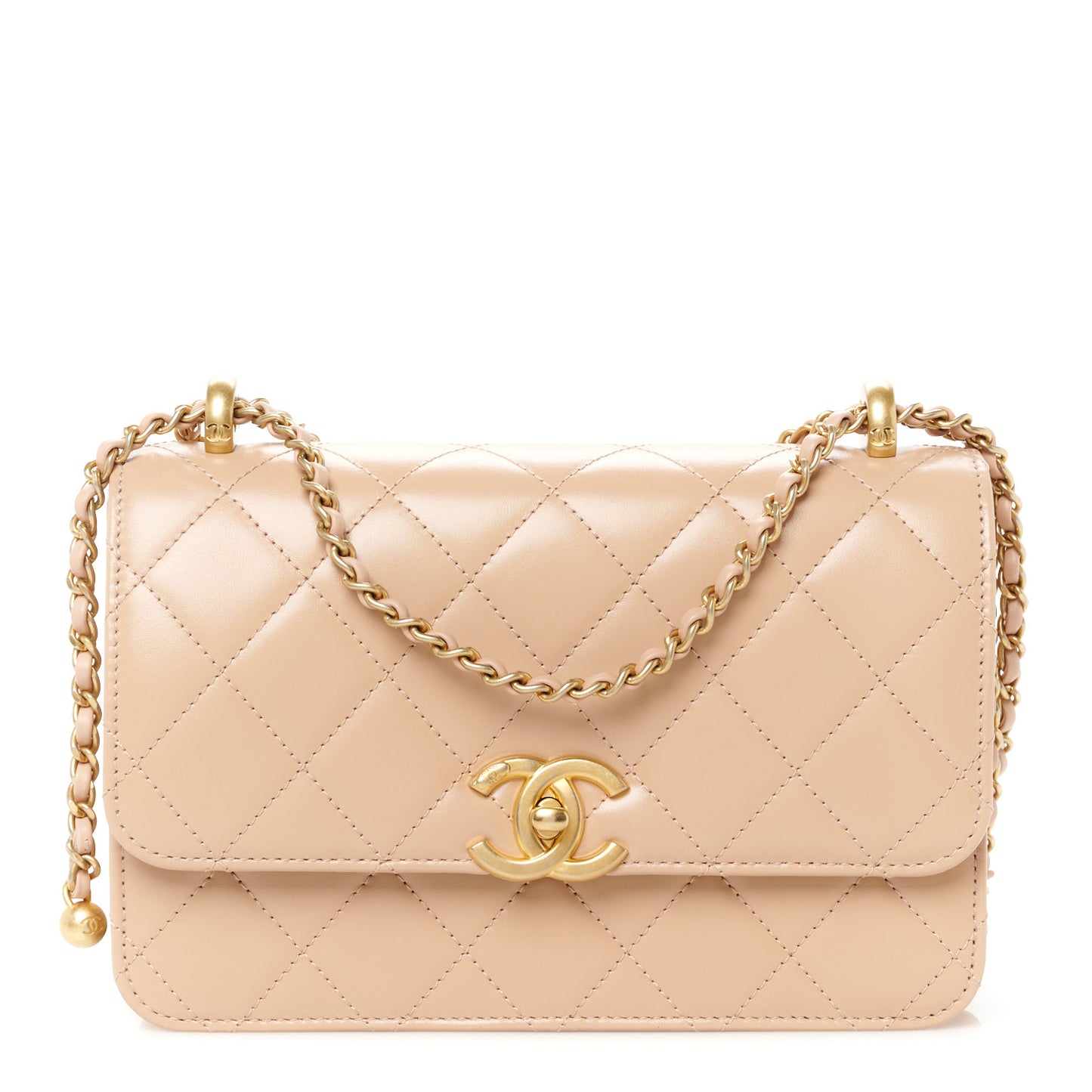 Calfskin Quilted Perfect Fit Flap Beige