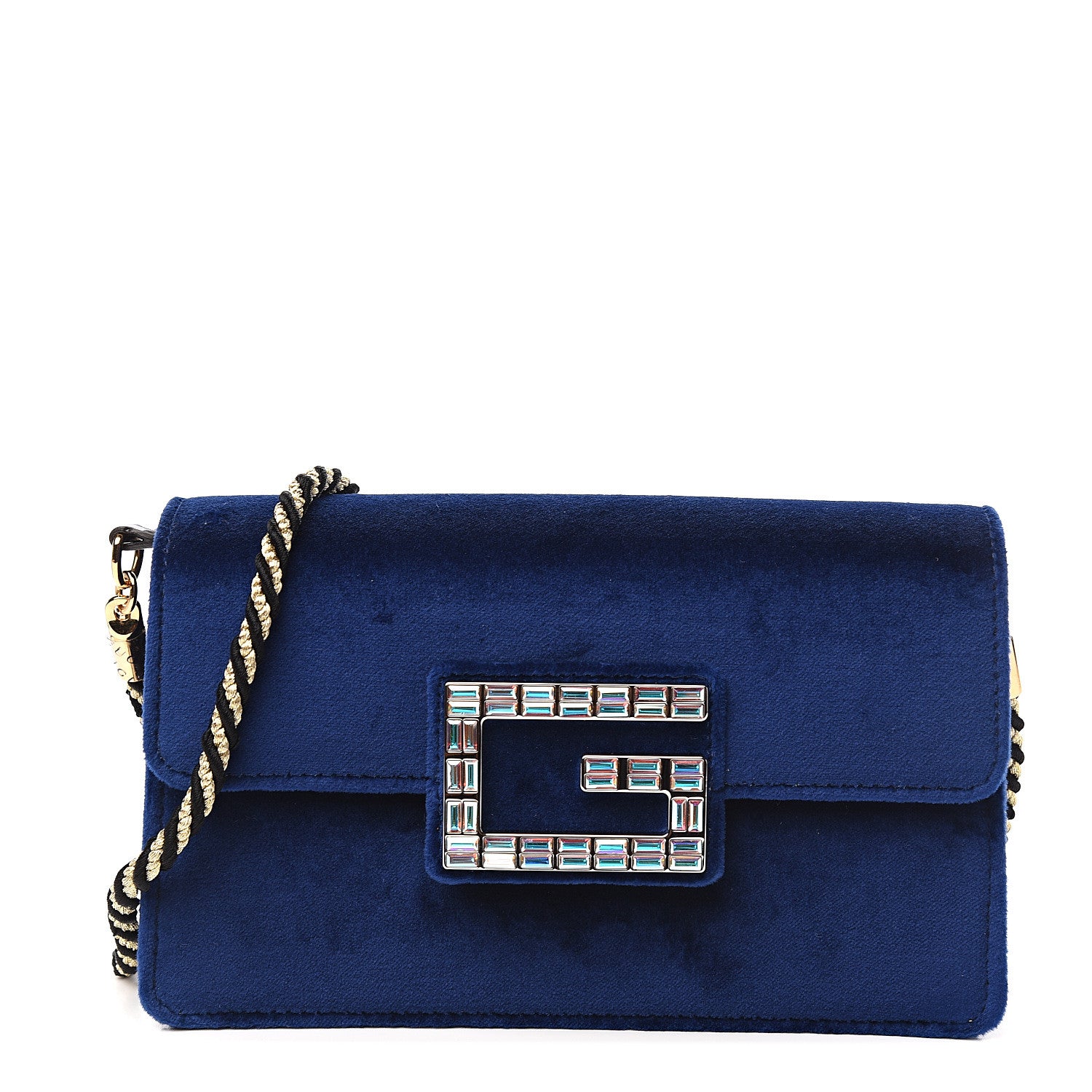 Gucci Velvet Crystal Square G Shoulder Bag Cobalt Blue 1 of 10