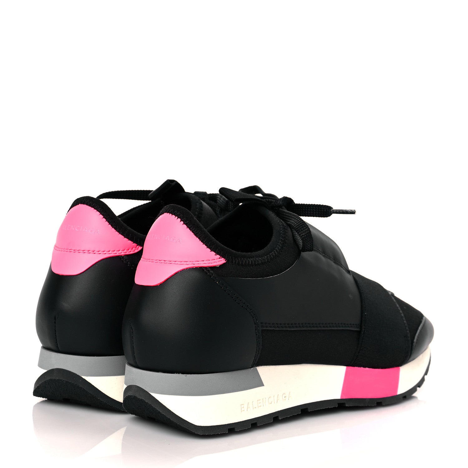 Balenciaga Mesh Calfskin Neoprene Womens Race Runner Sneakers 37 Black Rose Fluo 4 of 9