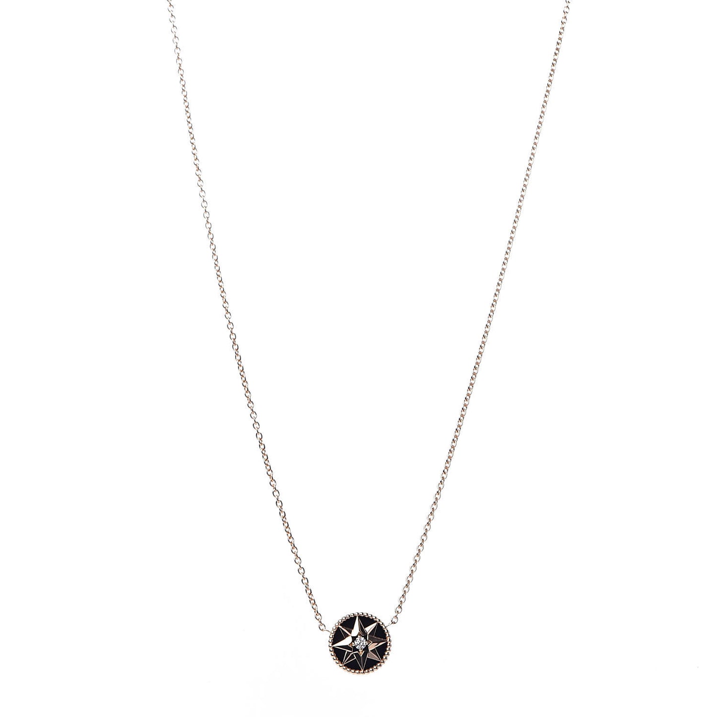 18K Rose Gold Diamond Black Onyx Rose Des Vents Necklace