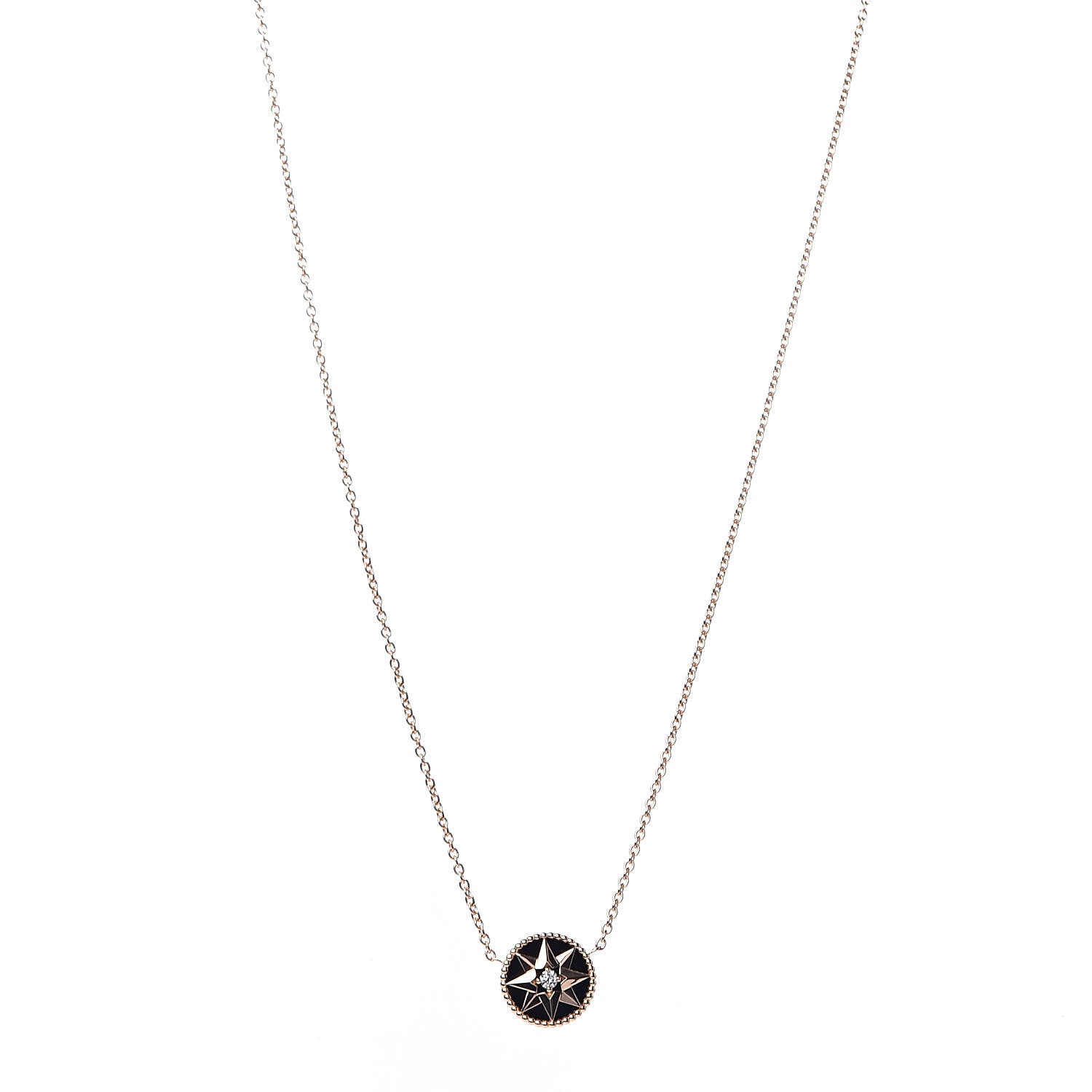 Christian Dior 18K Rose Gold Diamond Black Onyx Rose Des Vents Necklace 1 of 8