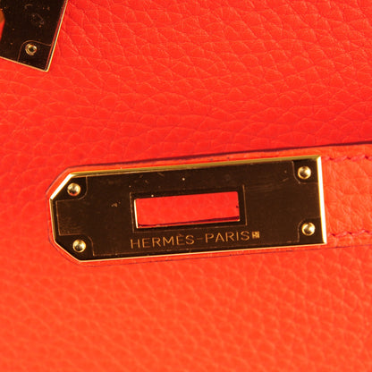 Hermes Taurillon Clemence Kelly Retourne 32 Orange Poppy 10 of 28