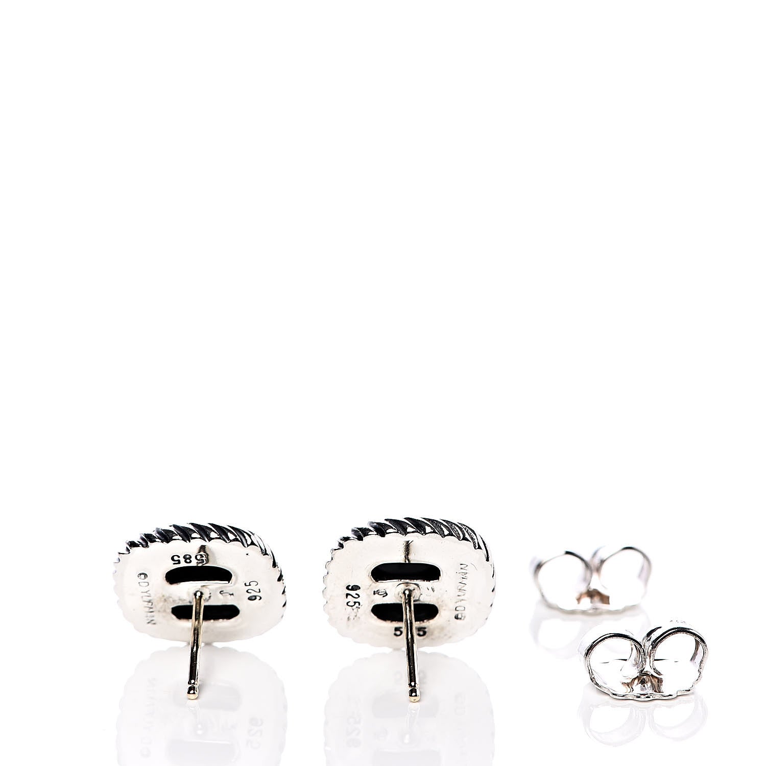 David Yurman Sterling Silver 14K Yellow Gold Black Onyx 7mm Albion Earrings 3 of 4