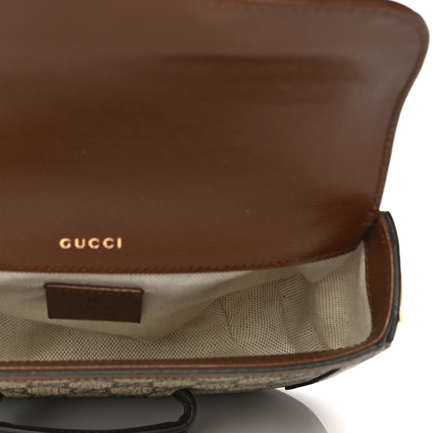 GG Supreme Monogram Web Mini Horsebit 1955 Shoulder Bag Beige Brown Sugar