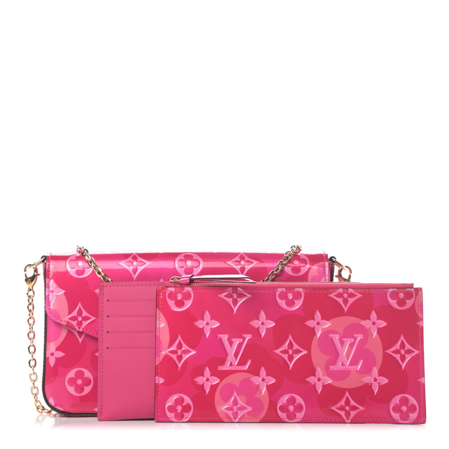 Louis Vuitton Vernis Valentine Pochette Felicie Chain Wallet Fuchsia 3 of 13