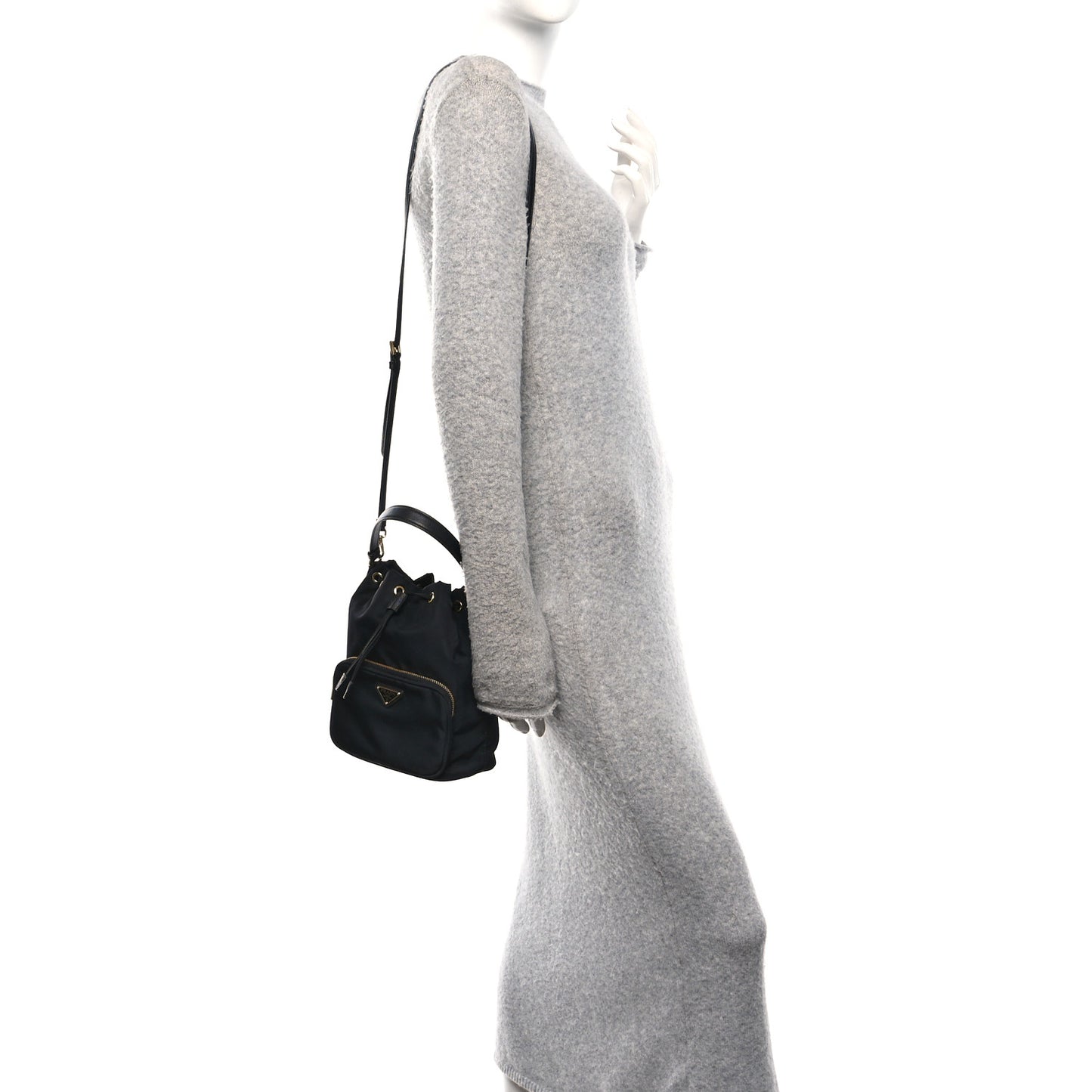 Nylon Vela Saffiano Mini Bucket Crossbody Bag Black