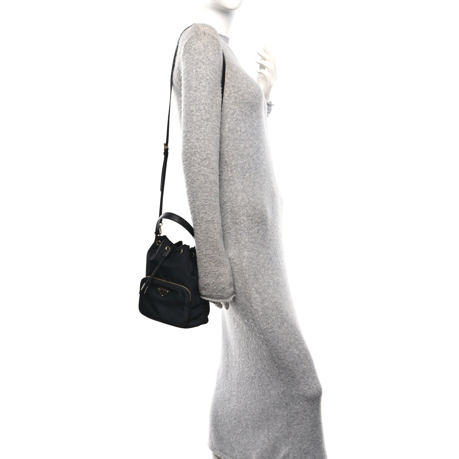 Prada Nylon Vela Saffiano Mini Bucket Crossbody Bag Black 2 of 11