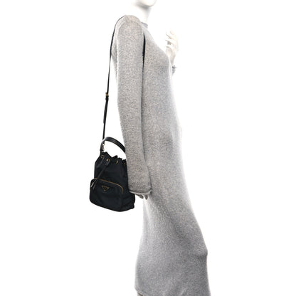 Prada Nylon Vela Saffiano Mini Bucket Crossbody Bag Black 2 of 11