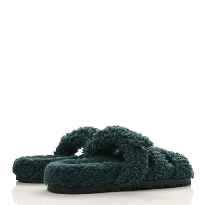 Hermes Woolskin Womens Chypre Sandals 36.5 Vert Anglais 4 of 8