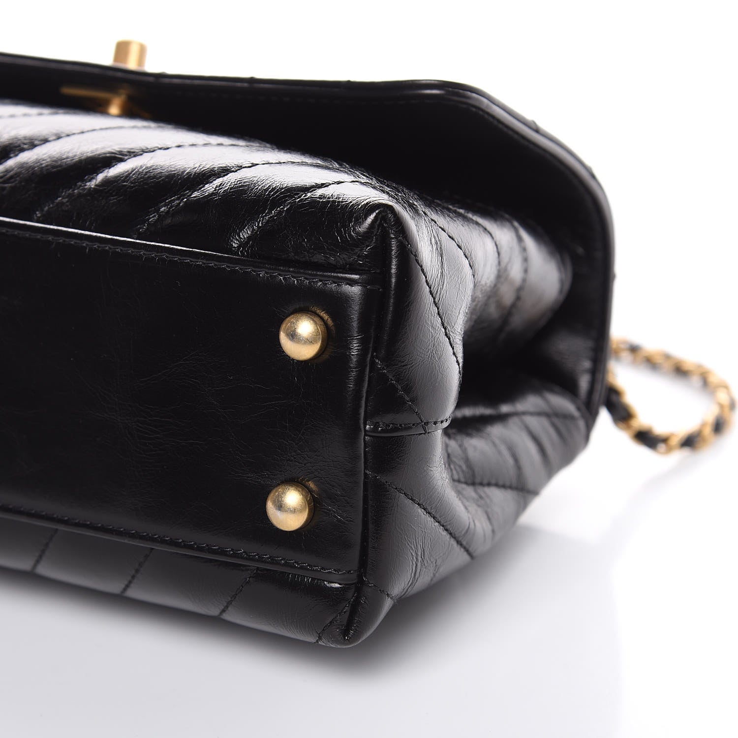 Chanel Calfskin Lizard Chevron Quilted Mini Coco Handle Flap Black 9 of 10