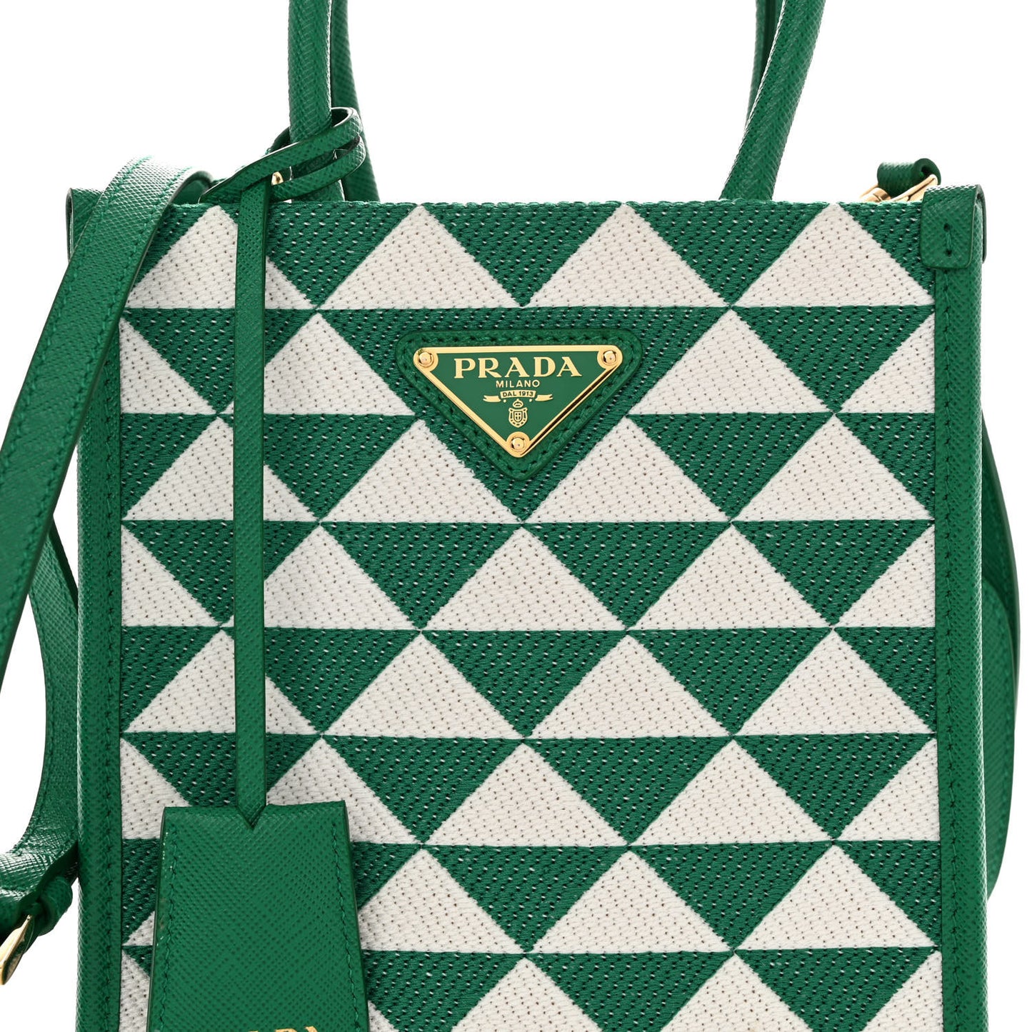 Jacquard Saffiano Triangolo Symbole Embroidered Micro Tote Mango White