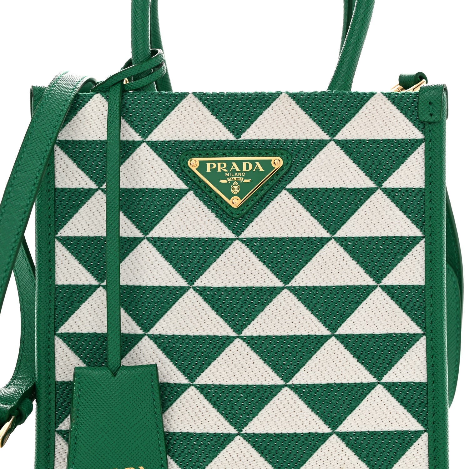 Prada Jacquard Saffiano Triangolo Symbole Embroidered Micro Tote Mango White 7 of 11