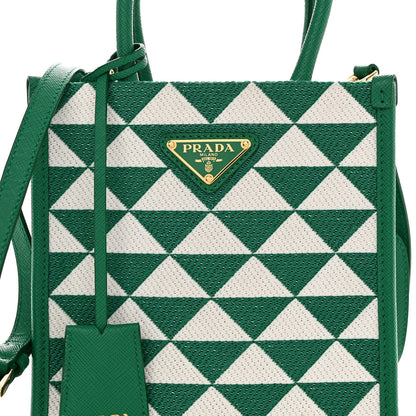 Prada Jacquard Saffiano Triangolo Symbole Embroidered Micro Tote Mango White 7 of 11