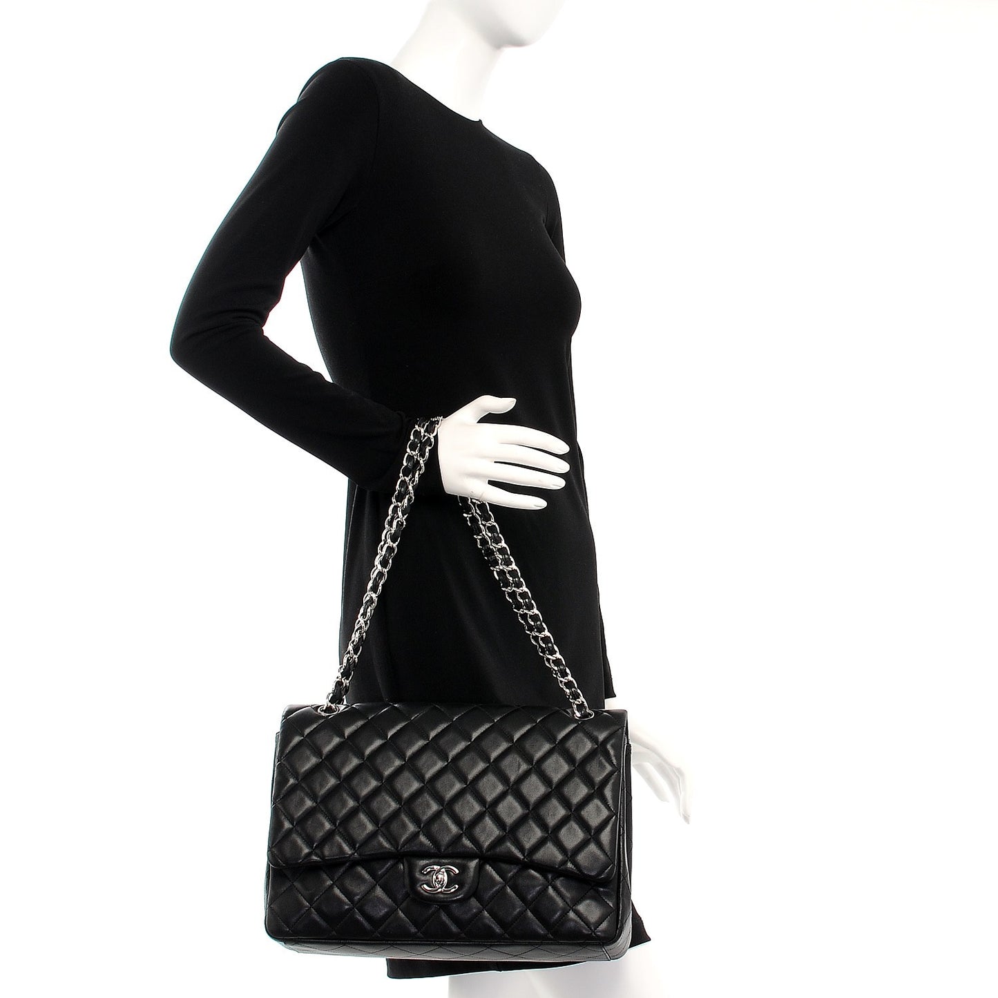 Lambskin Quilted Maxi Single Flap Black