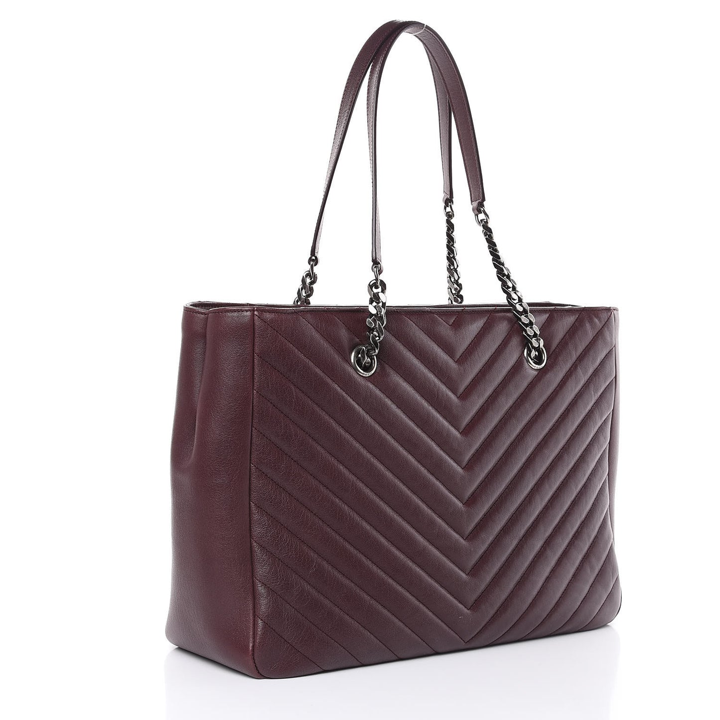 Sheepskin Matelasse Chevron Large Monogram Shopping Bag Burgundy