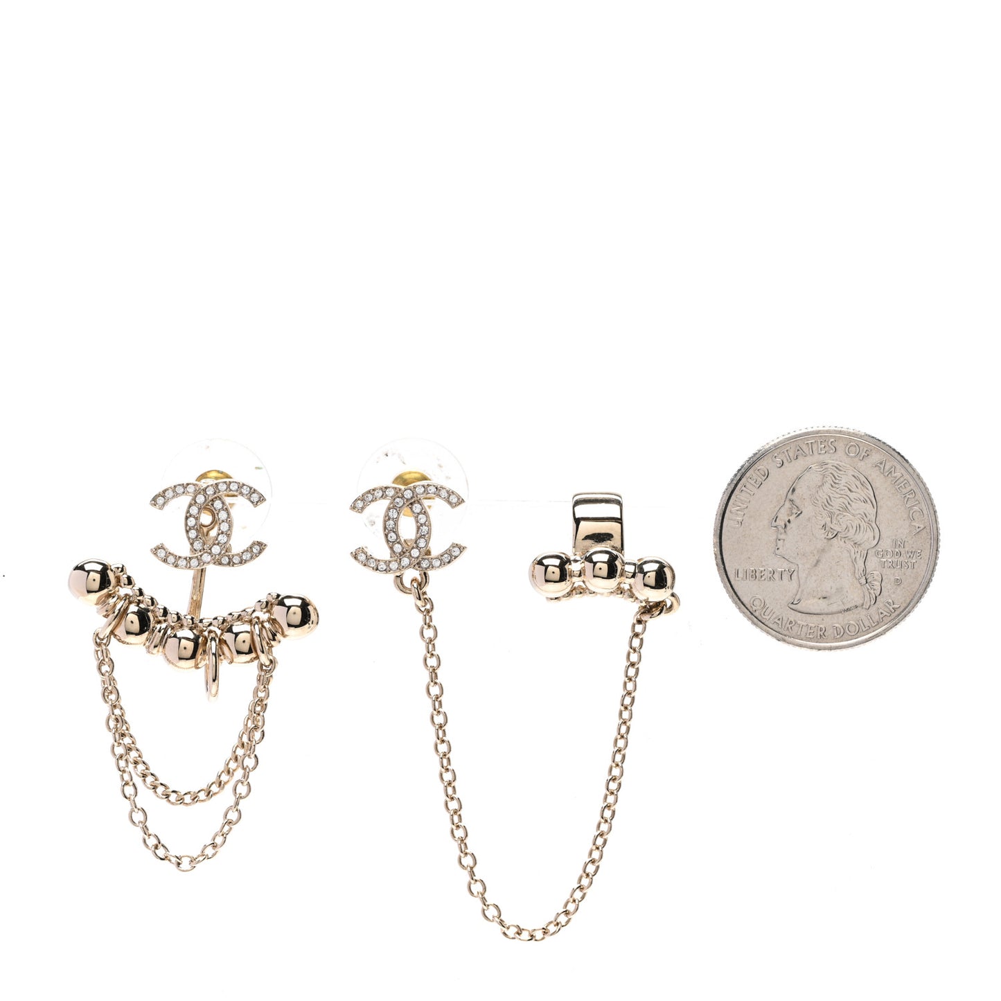 Metal Crystal CC Chain Cuff Earrings Gold