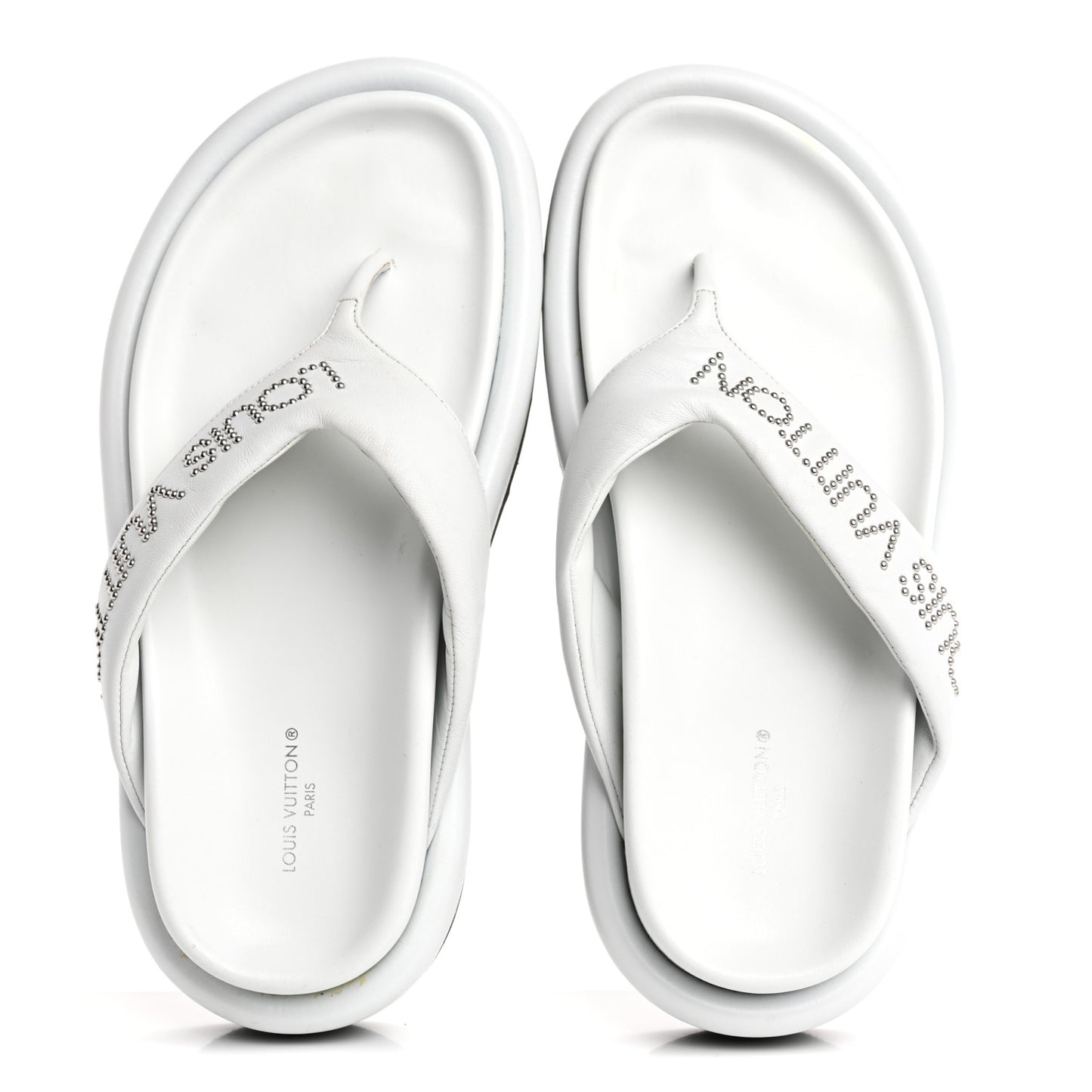 Calfskin Logo Studded Pillow Flat Thong Sandals 35 White