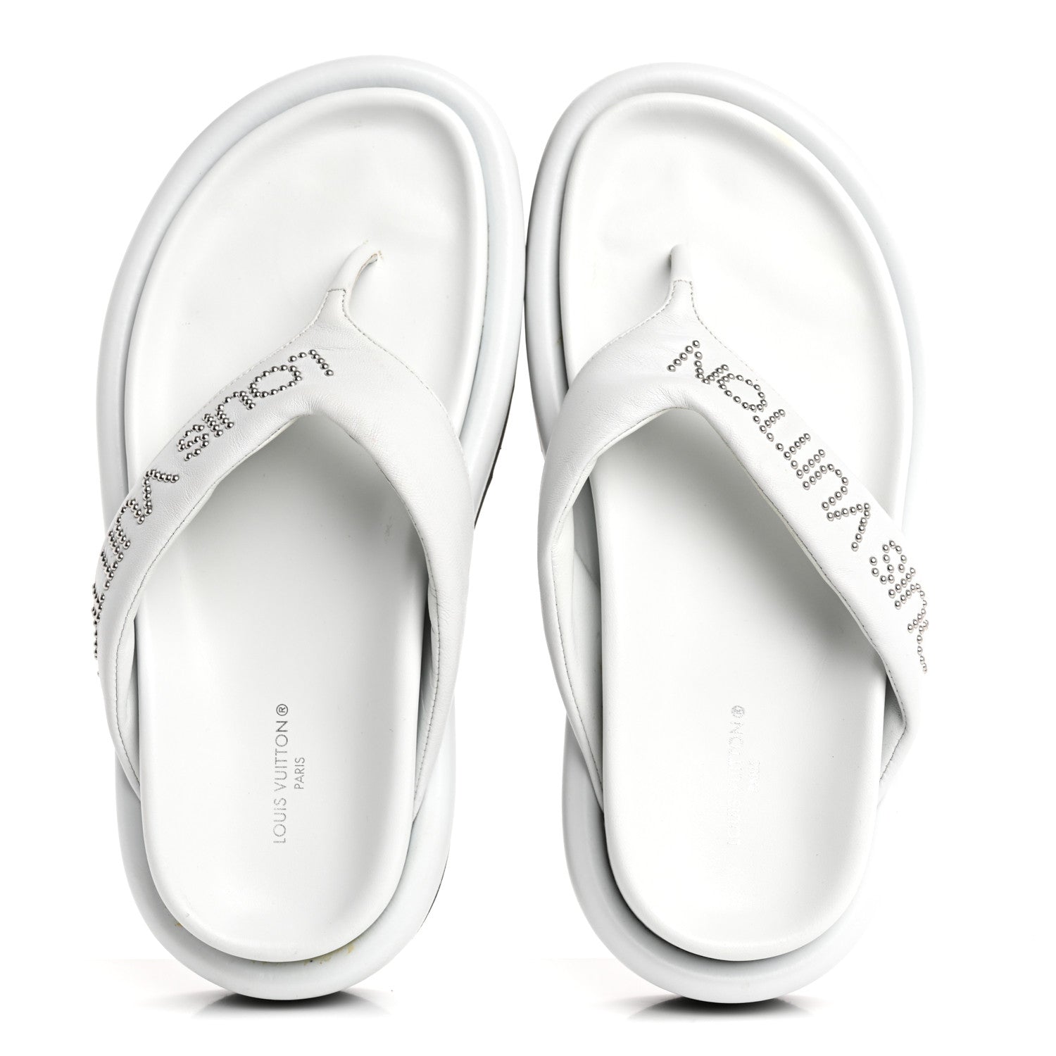 Louis Vuitton Calfskin Logo Studded Pillow Flat Thong Sandals 35 White 2 of 11