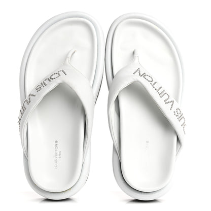 Louis Vuitton Calfskin Logo Studded Pillow Flat Thong Sandals 35 White 2 of 11