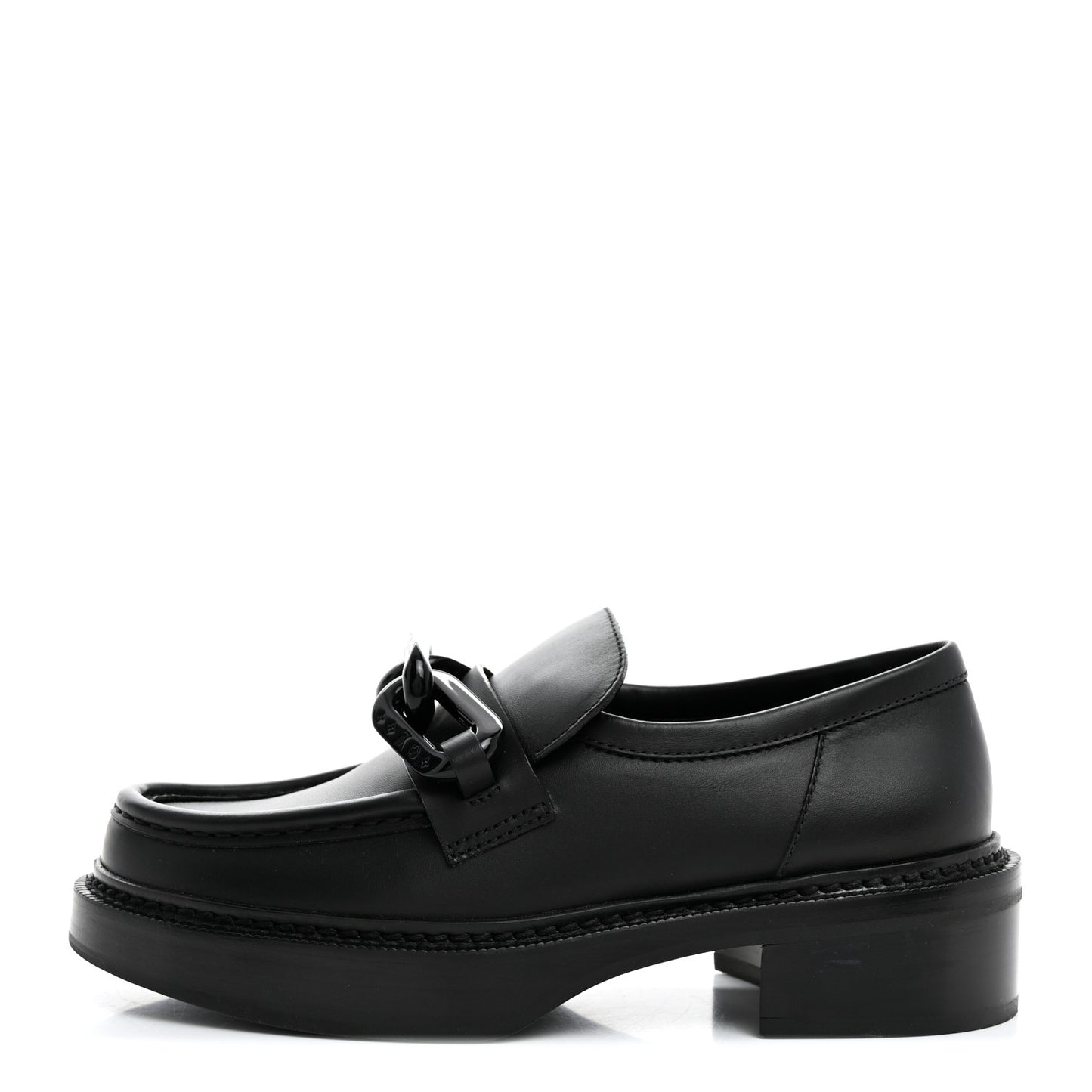 Calfskin Oversized Chain Academy Loafers 37 Black