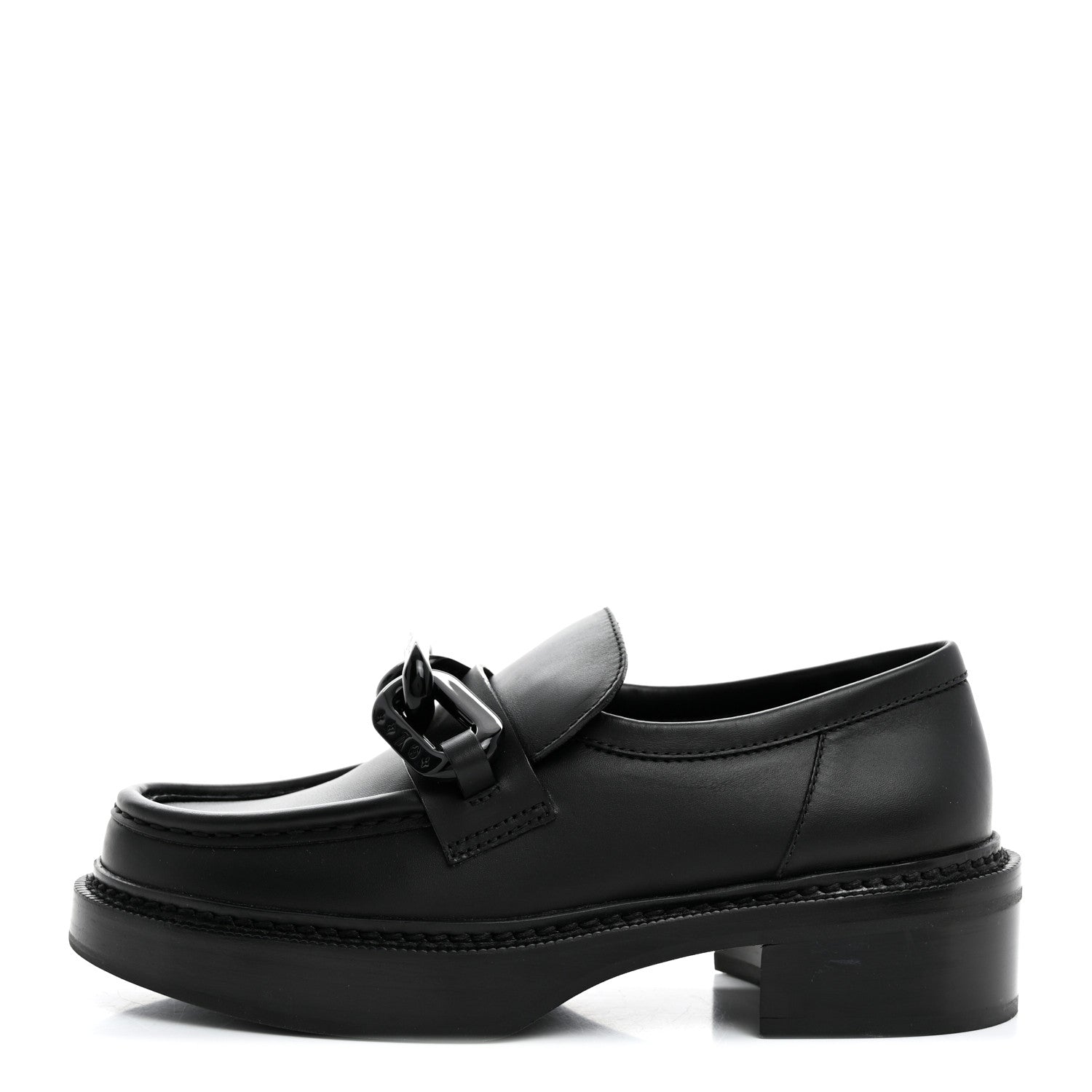Louis Vuitton Calfskin Oversized Chain Academy Loafers 37 Black 1 of 8