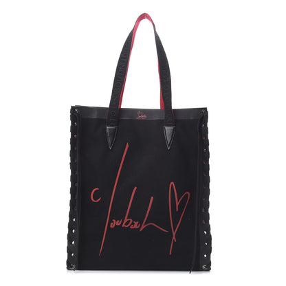 Christian Louboutin Braided Canvas Small Cabalace Shopper Tote Black 1 of 9