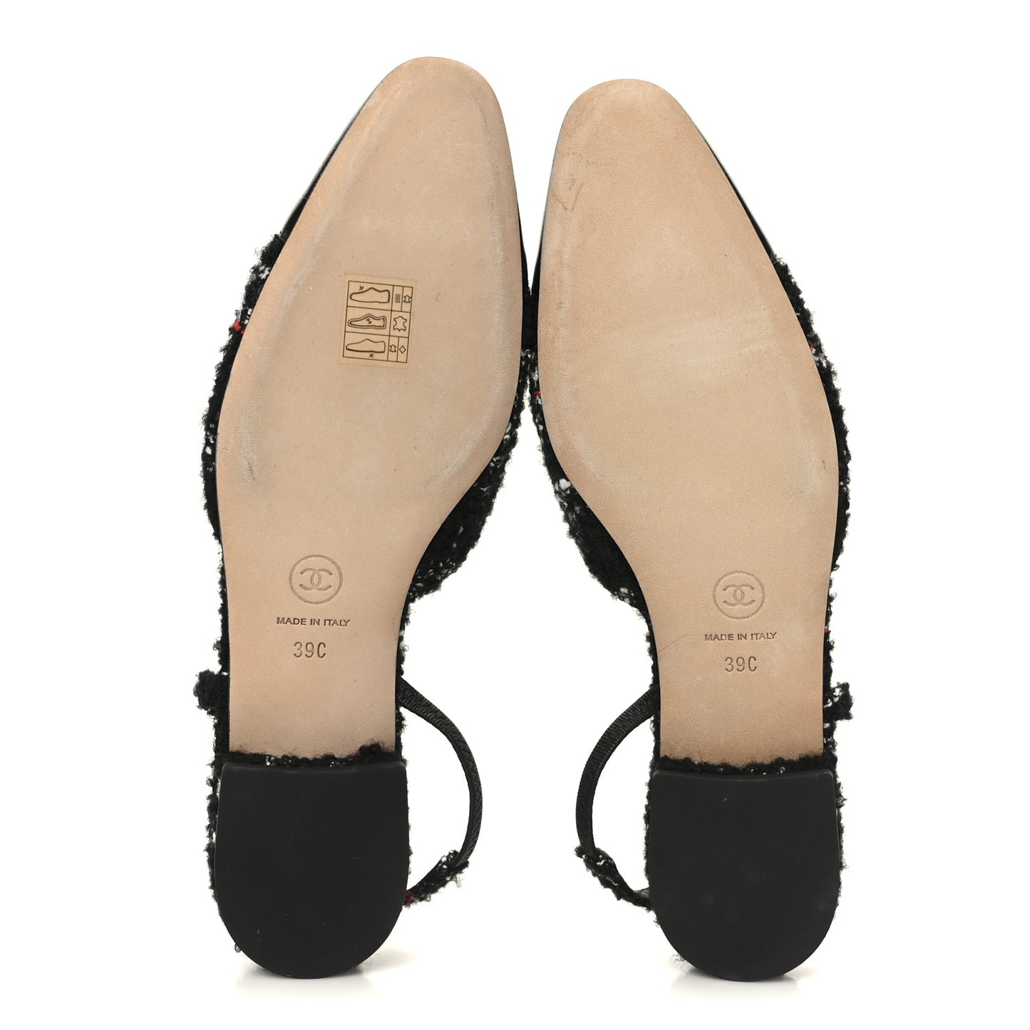 Tweed Lambskin Cap Toe CC Slingback Flats 39 Black White Multicolor