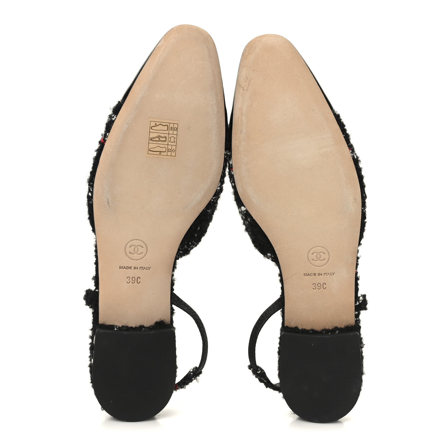 Chanel Tweed Lambskin Cap Toe CC Slingback Flats 39 Black White Multicolor 6 of 9